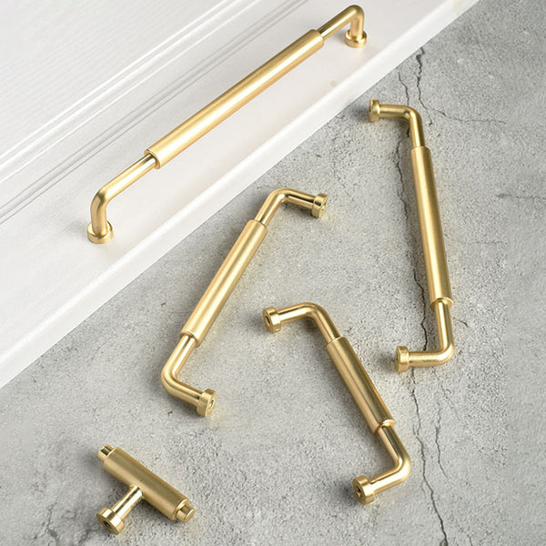 Brushed Brass Cabinet Pulls Metal Furniture Handle Knobs Solid Brass Kitchen Handles